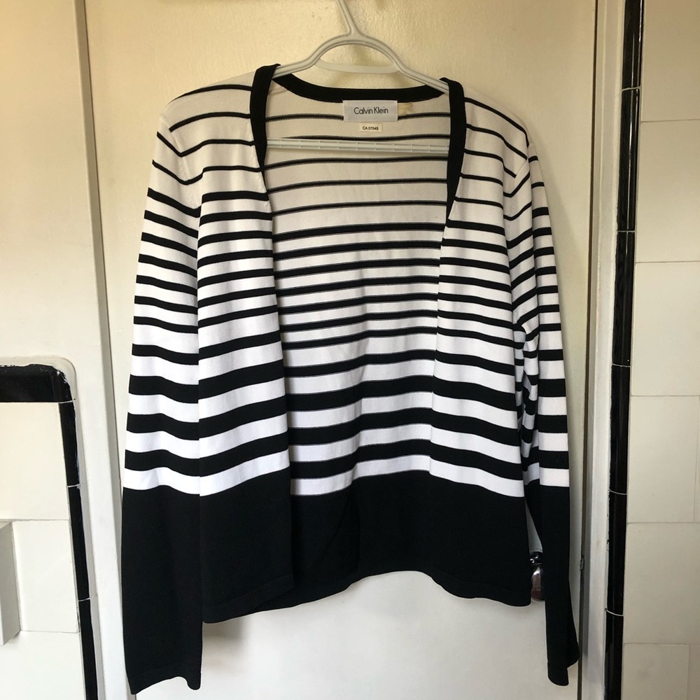 Calvin Klein, black and white striped cardigan, size M